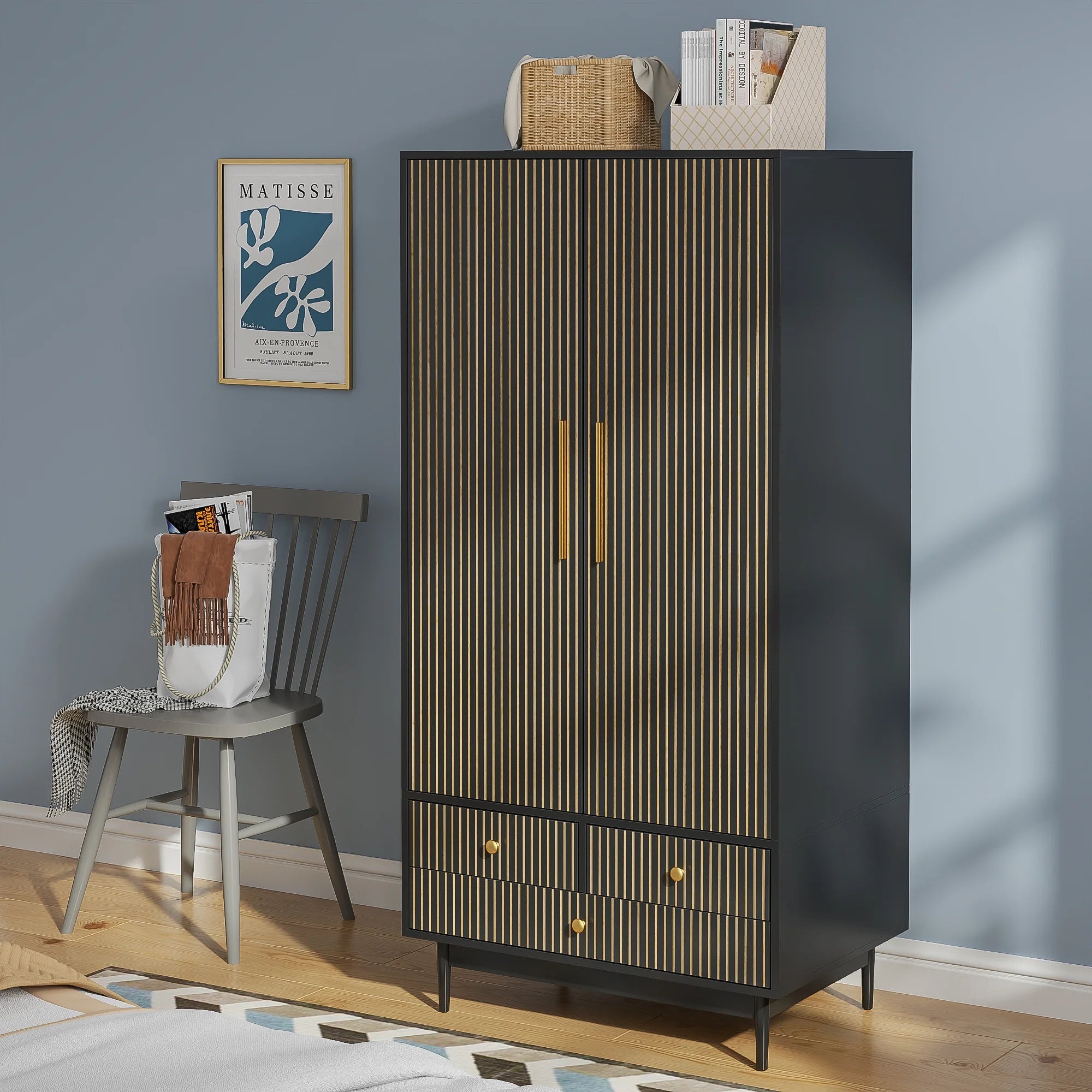Armoire Wardrobe Closet, Closet Wardrobe Cabinet with Drawers and Hanging Rail for Bedroom, White