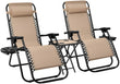 Vineego 3 Pieces Zero Gravity Chair Patio Foldable Chaise Lounge Chairs 2 Beach Chairs and Table with Cup Holders,Beige
