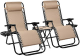 Vineego 3 Pieces Zero Gravity Chair Patio Foldable Chaise Lounge Chairs 2 Beach Chairs and Table with Cup Holders,Beige