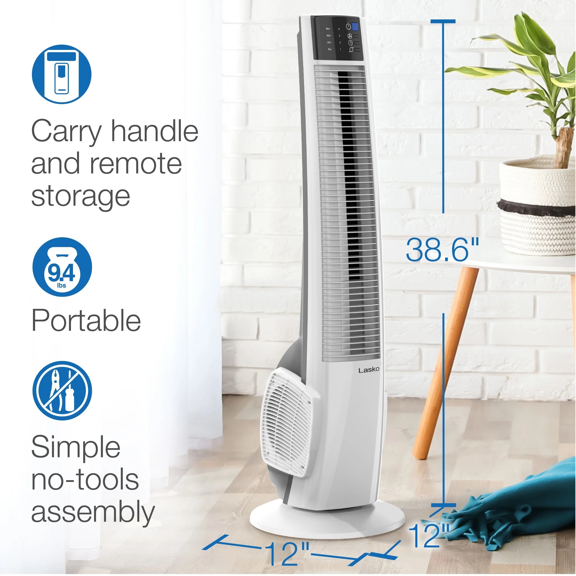 Lasko 38" 4-Speed Hybrid Oscillating Remote Controlled Tower Fan. Black, T38415