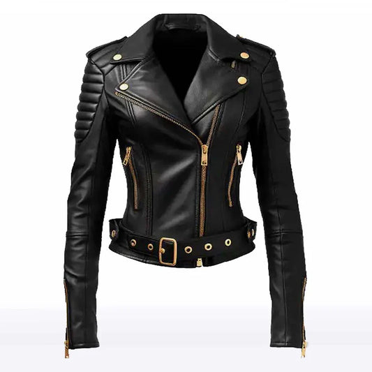 Ava Women’s Black Sheepskin Biker Jacket
