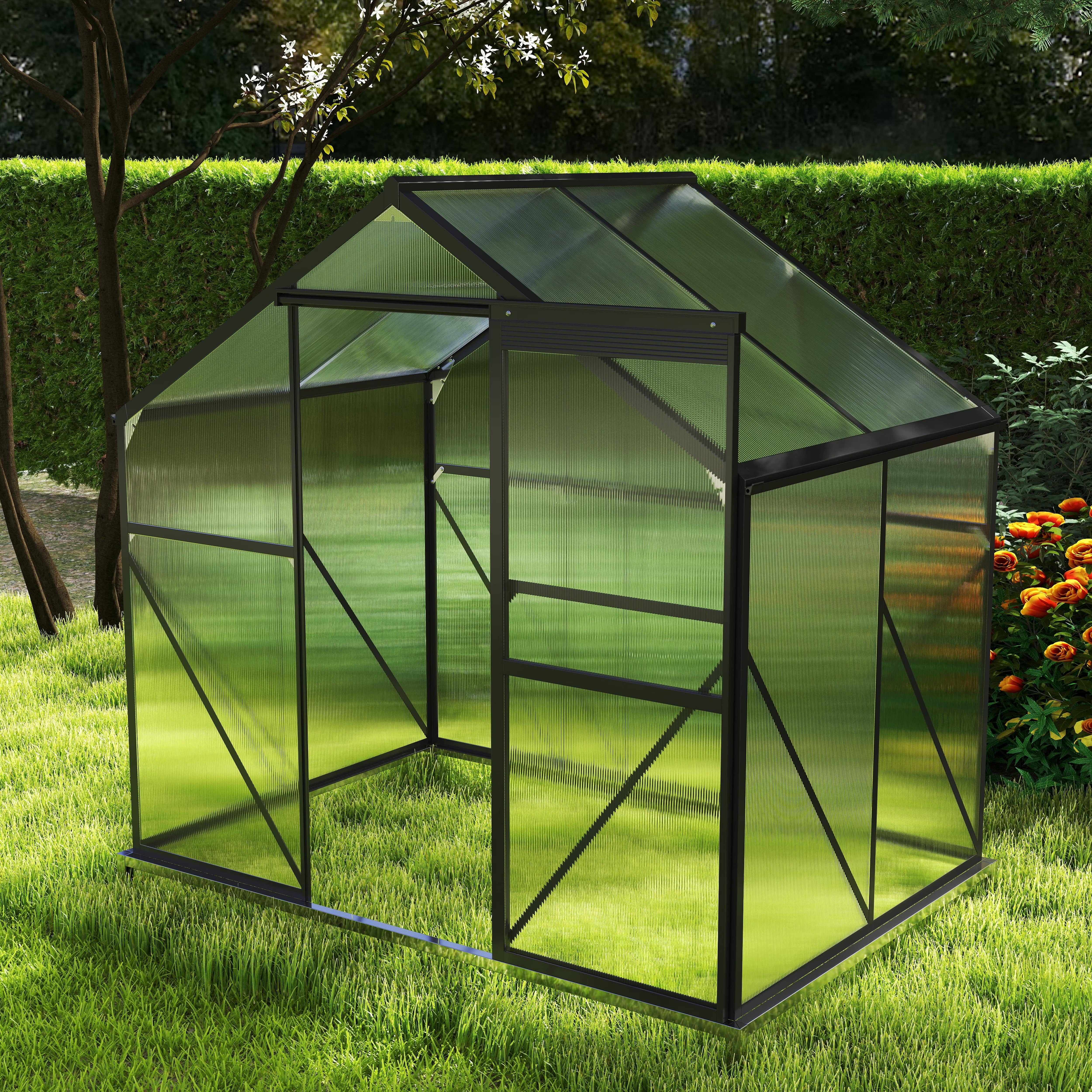 6' x 4' Greenhouse for Outdoors, Aluminum Walk-in Green Houses shed with Rain Gutter and Roof Vent for Backyard