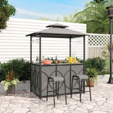 Costway 3 PCS Patio Bar Set with Tempered Glass Bar Table Metal Storage Shelves for Garden Grey