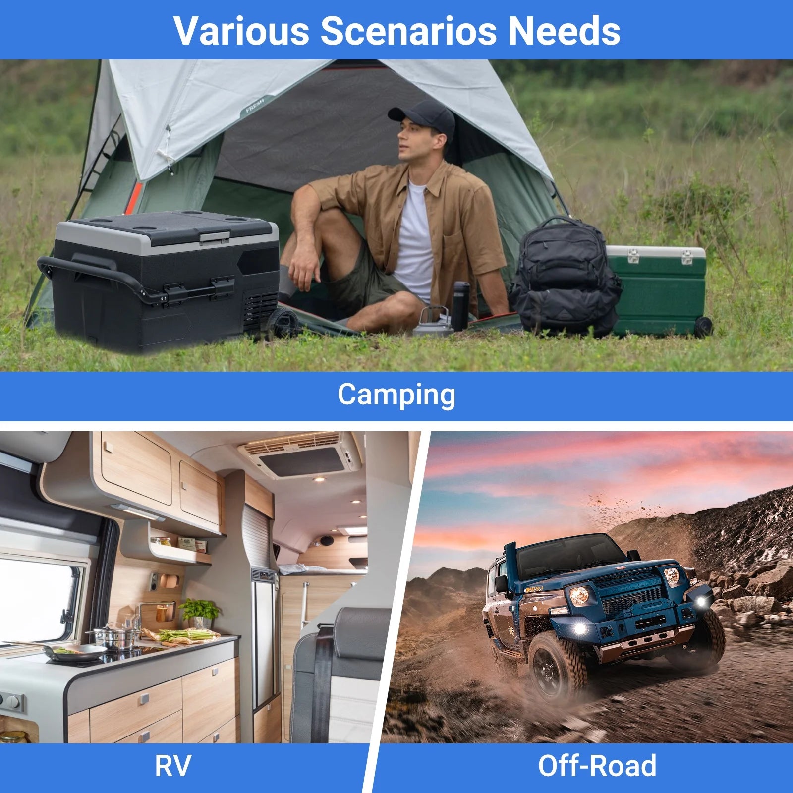 Smad 50L Camping Mini Fridge Freezer 12V/24V Car Fridge, Quiet Electric Compressor Cool Box