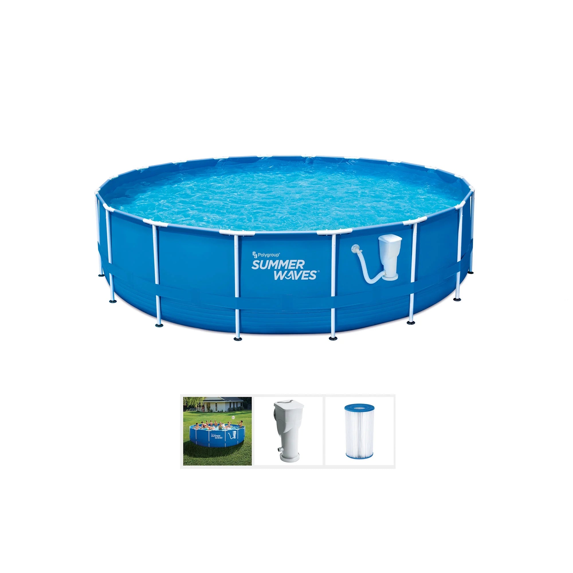Open Box Active 10 Foot Metal Frame Above Ground Pool Set w/ Pump