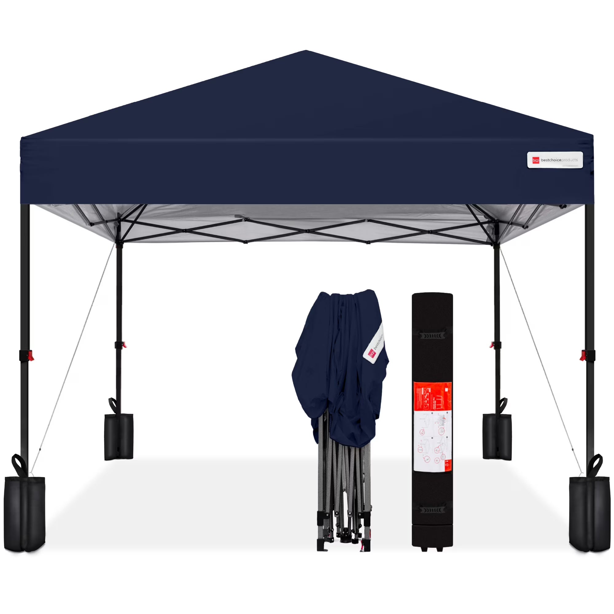12x12ft Easy Setup Pop Up Canopy w/ 1-Button Setup, Wheeled Case, 4 Weight Bags - Navy Blue
