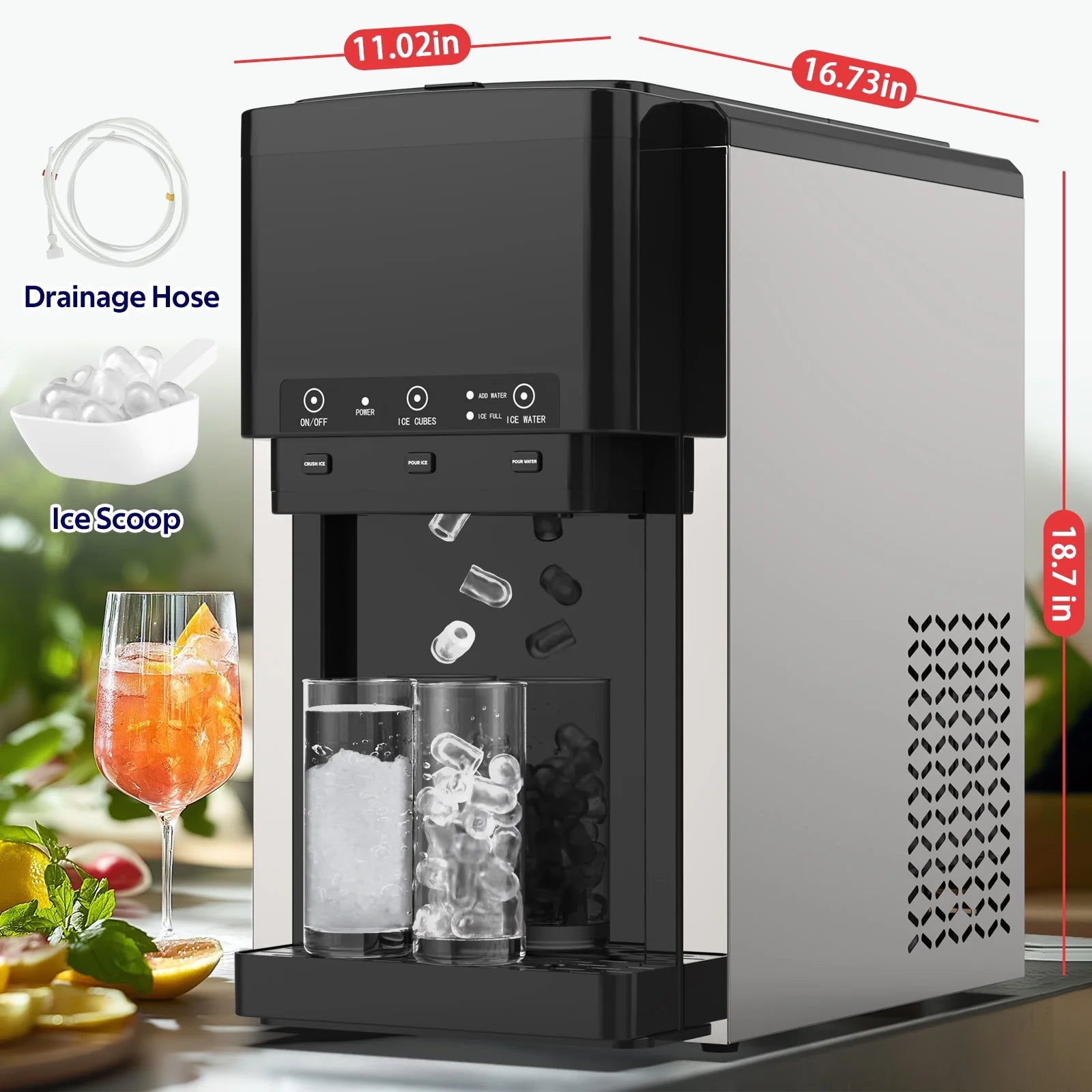 Advwin 3 in 1 Water Dispenser with Ice Maker Countertop, Bullet Ice, Crushed Ice, Water Cooler, 44Lbs/24H, 12 Ice Cube/6Min, Self-cleaning, 4Lbs Ice Storage, Home, Kitchen, Party, RV