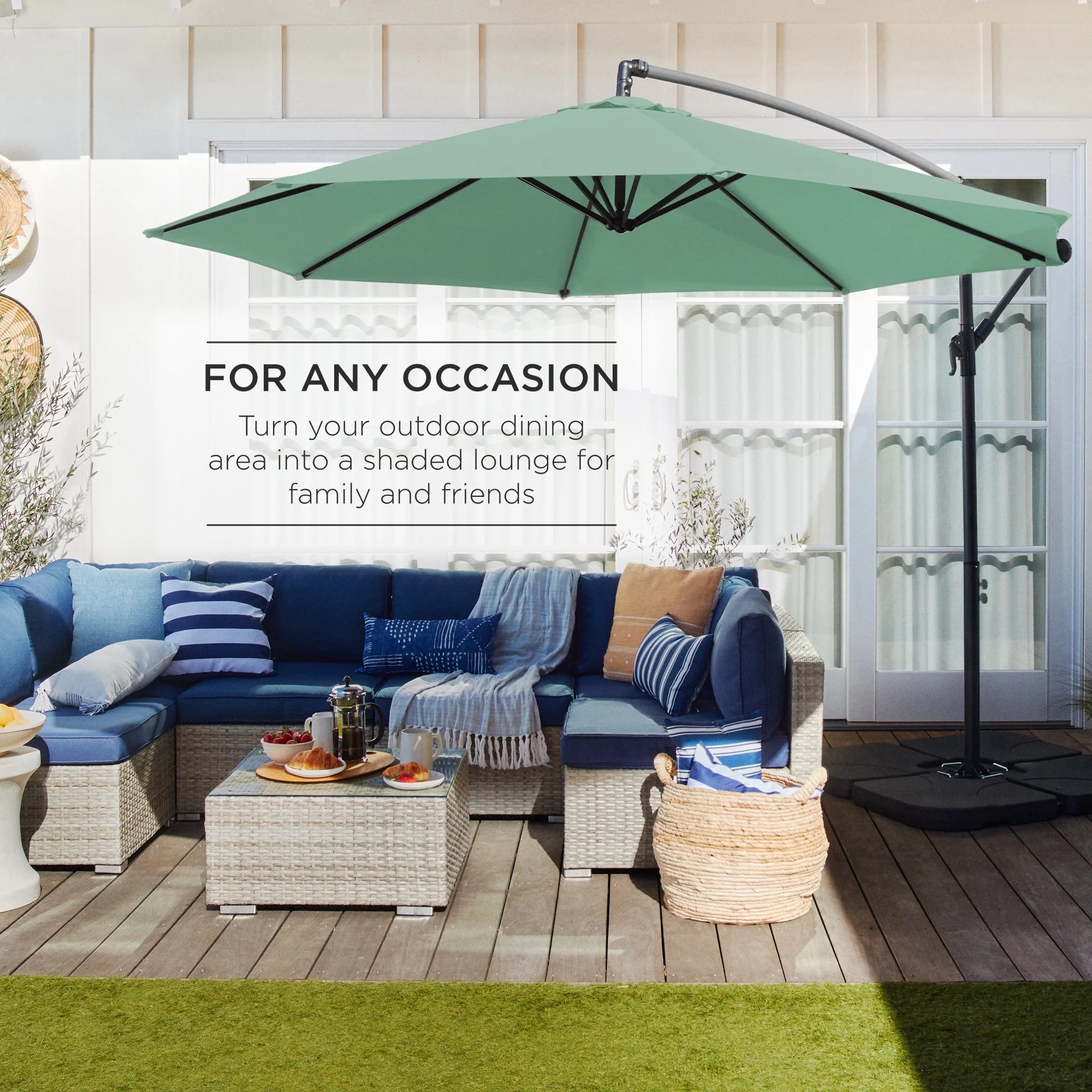 Best Choice Products 10ft Offset Hanging Outdoor Market Patio Umbrella w/ Easy Tilt Adjustment - Tan