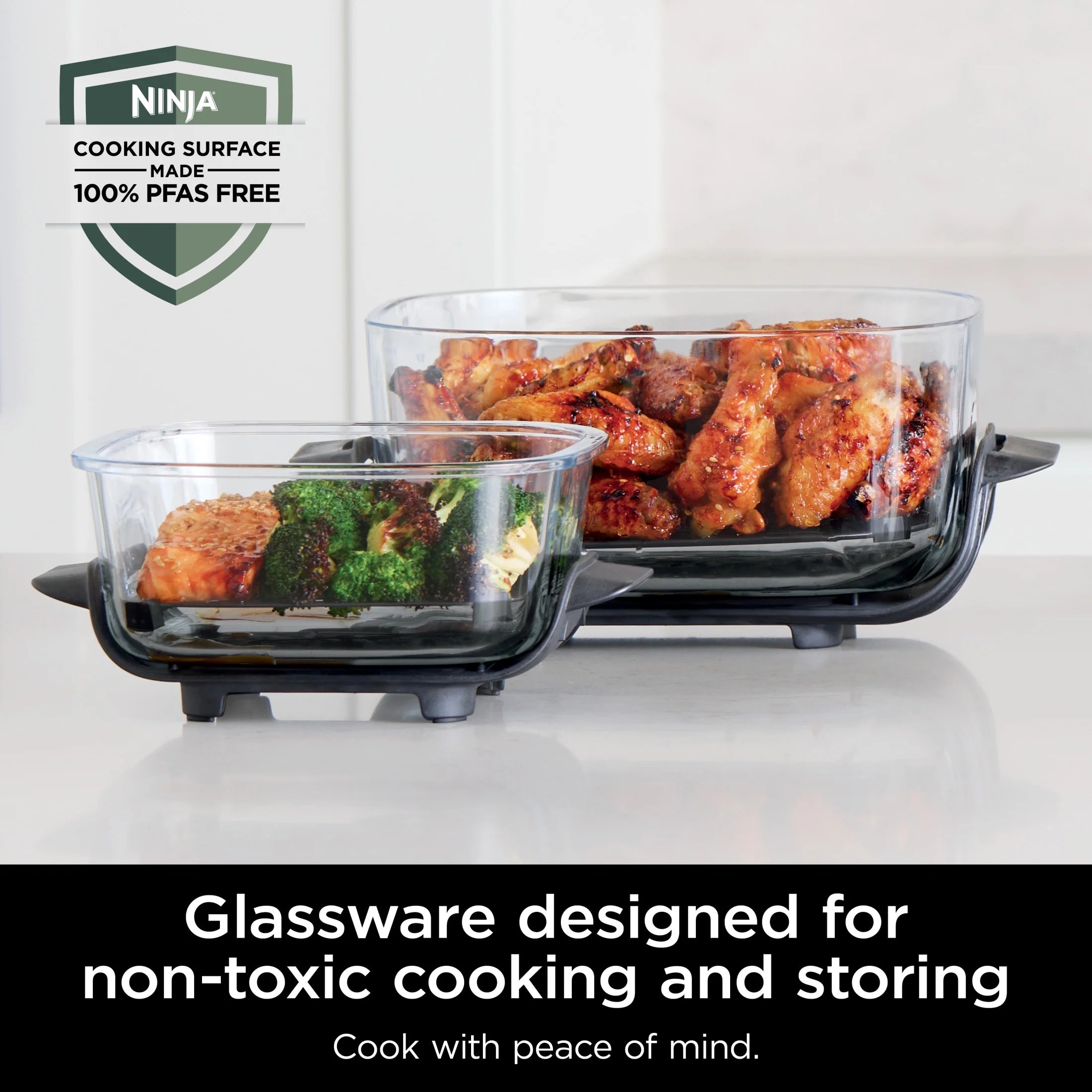 Ninja Crispi 4-in-1 Portable Glass Air Fryer Cooking System, 4-Qt & 6-Cup Containers, Cyberspace