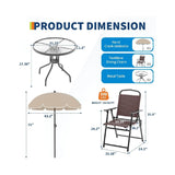 6 Pieces Outdoor Dining Set With Umbrella, Patio Table and 4 Folding Chairs With Umbrella, Garden Patio Furniture Set With Umbrellas, Tempered Glass Top Dining Table
