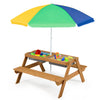 3-in-1 Kids Picnic Table Wooden Outdoor Sand & Water Table with Umbrella Play Boxes Green