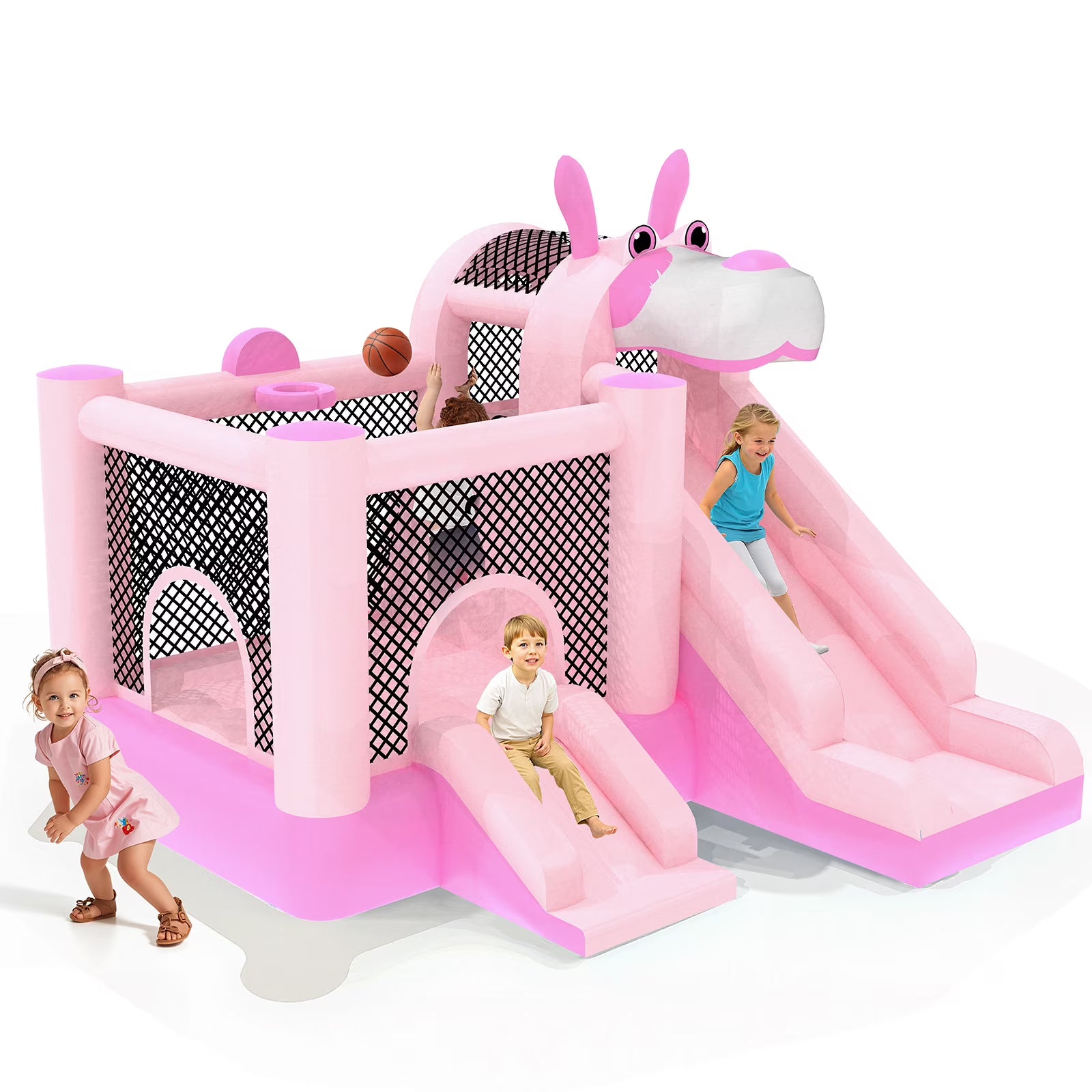 Mukidy 114''x 114'' x 92.5'' Inflatable Bounce Houses for Kids 3-10 with Blower Double Slide and Ball Pit/Indoor Bouncy House, PVC, Child, Teen, Toddler��Blue