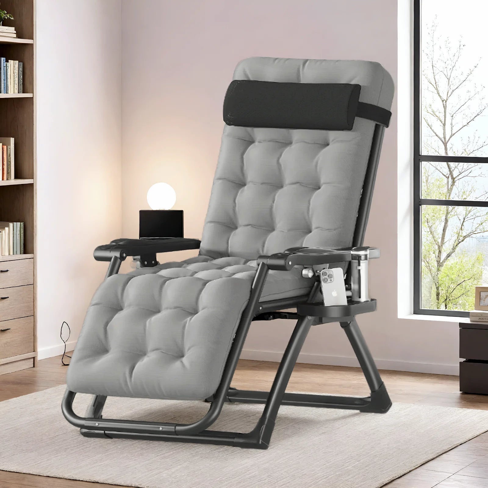 Naipo Zero Gravity Chair, Outdoor Foldable Padded Lounge Chair Recliner with Side Table, 353lbs Lounge Chair Sleep Relaxing, Winner