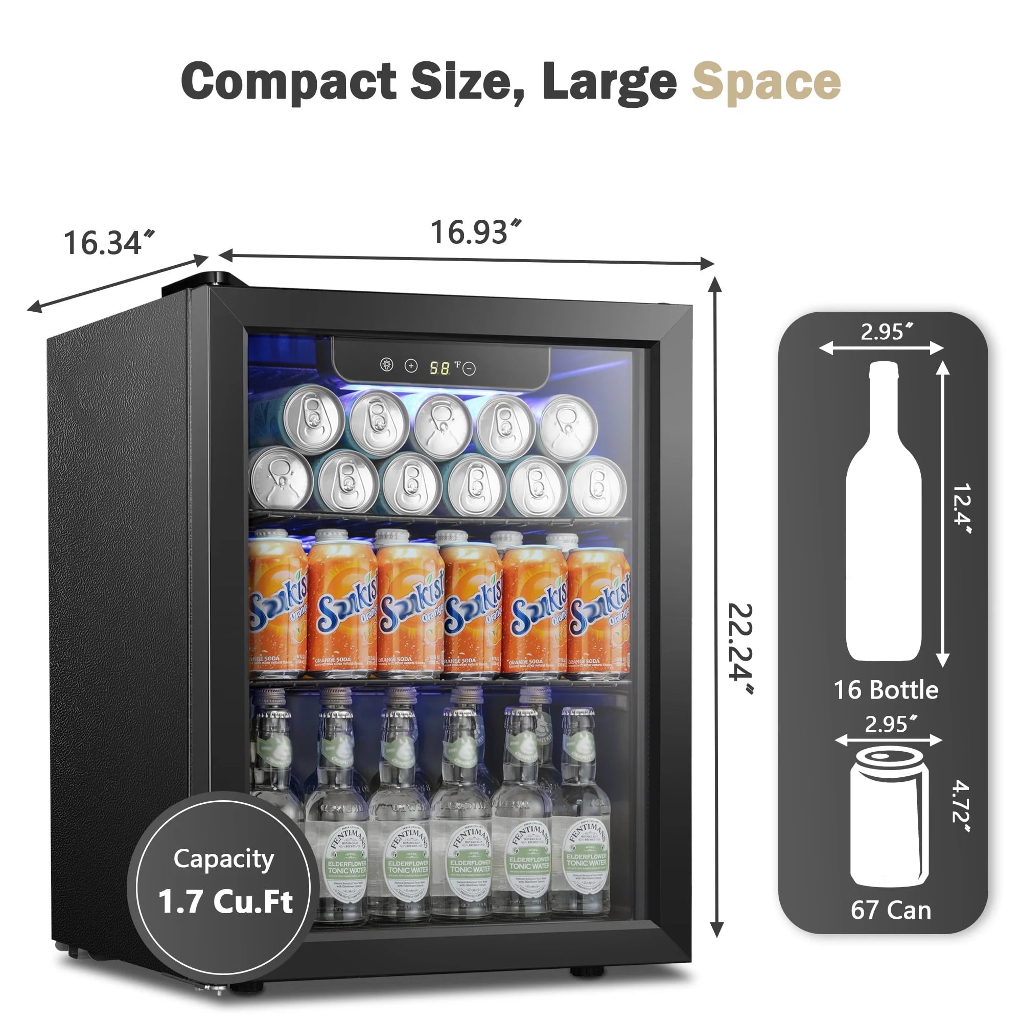 Auseo 126 Can Beverage Refrigerator and Cooler with Glass Door for Home/Office/Bar-Black