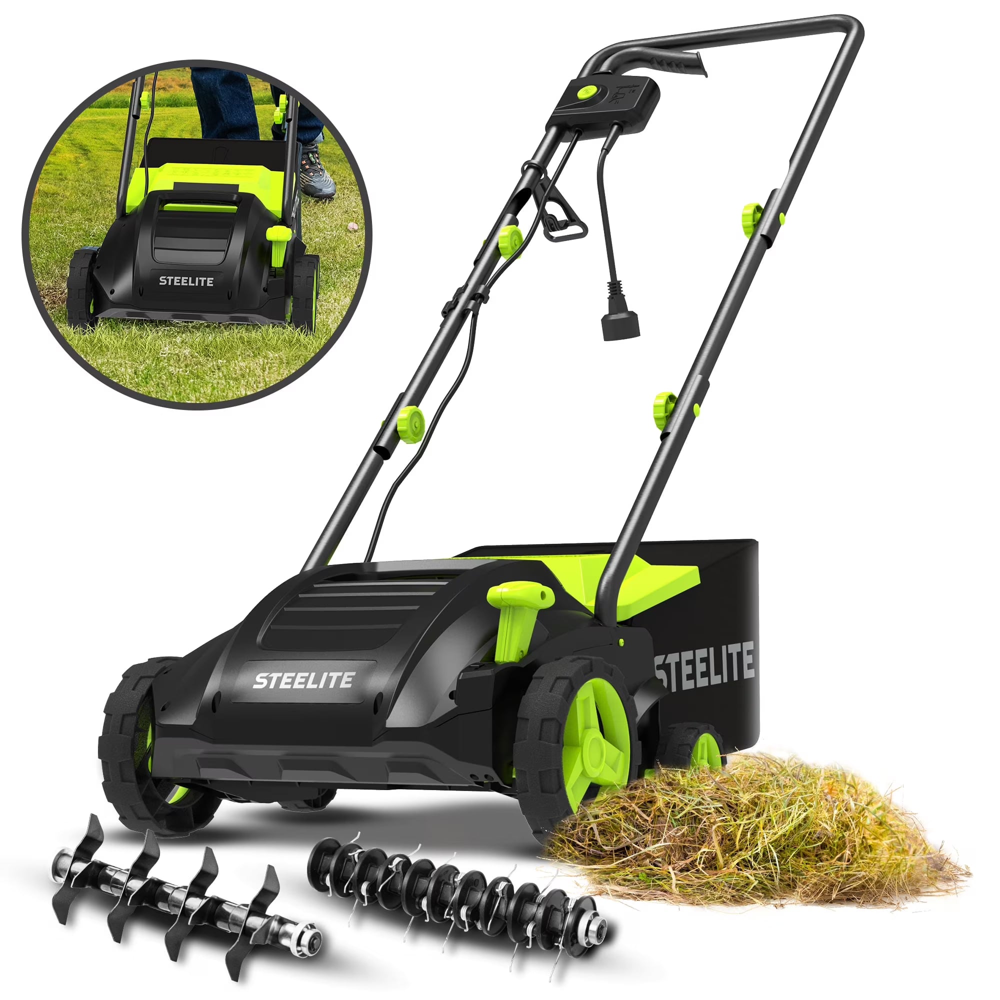 2-in-1 Electric Dethatcher and Scarifier,13-Inch 12-Amp Corded Electric Dethatcher with Removable 8-Gallon Collection Bag,for Grass Garden Yard