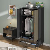Armoire Wardrobe Closet with 2 Doors, Wardrobe Cabinet with Hanging Rod and Drawers, Wooden Closet for Bedroom, White