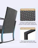 3 Pieces Wicker Patio Set Outdoor Chair Set with Glass Table Rattan Chair Modern Bistro Set for Porches and Patios, Grey Cushion