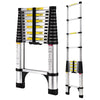 12.5 FT Telescoping Ladder, Aluminum Lightweight Extension Ladder with 2 Triangle Stabilizers, Heavy Duty 330lbs Max Capacity, Multi-Purpose Collapsible Ladder for RV or Outdoor Work