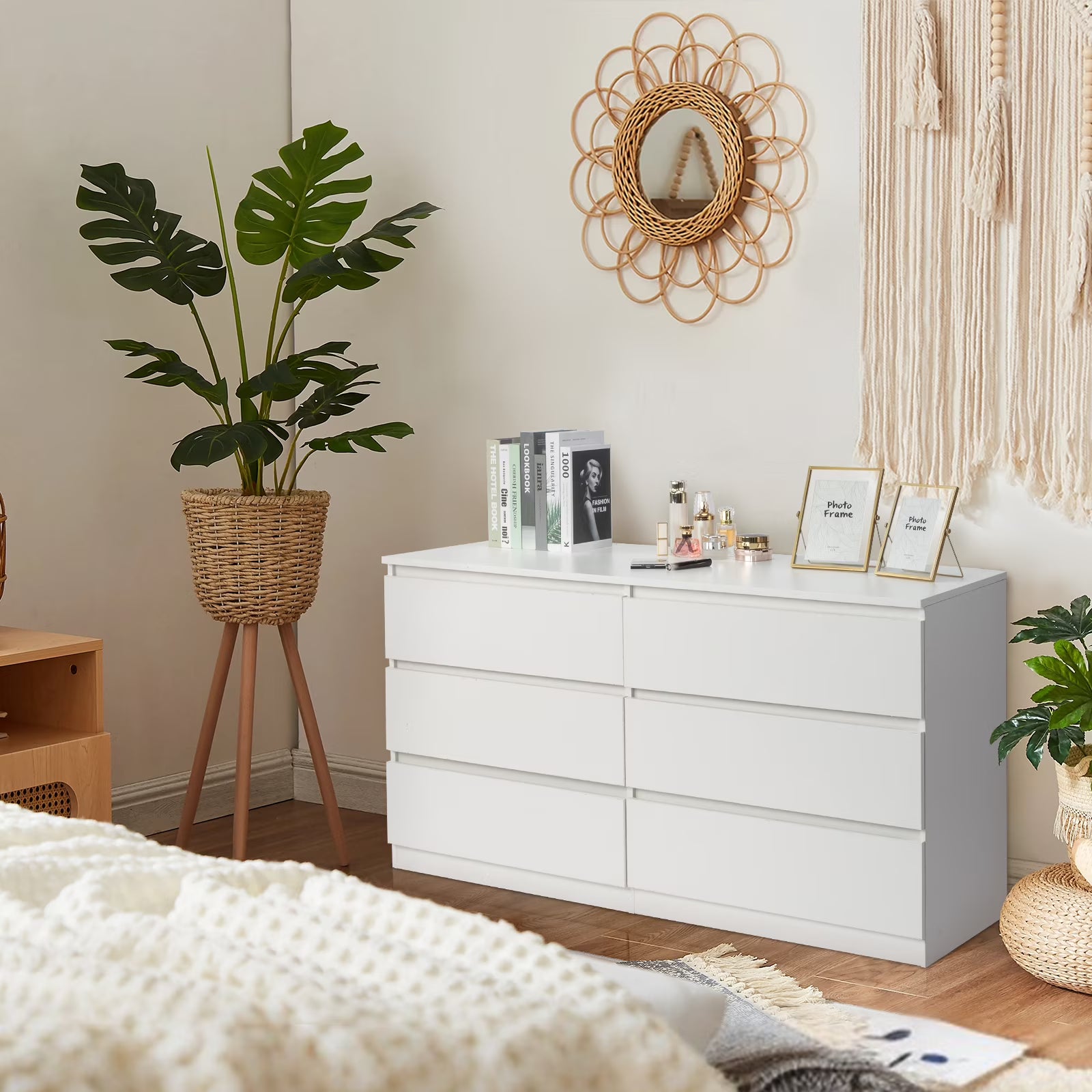 Ktaxon 6 Drawer Double Dresser Wood Dresser Storage Cabinet Drawer Organizer Chest Of Drawers, White