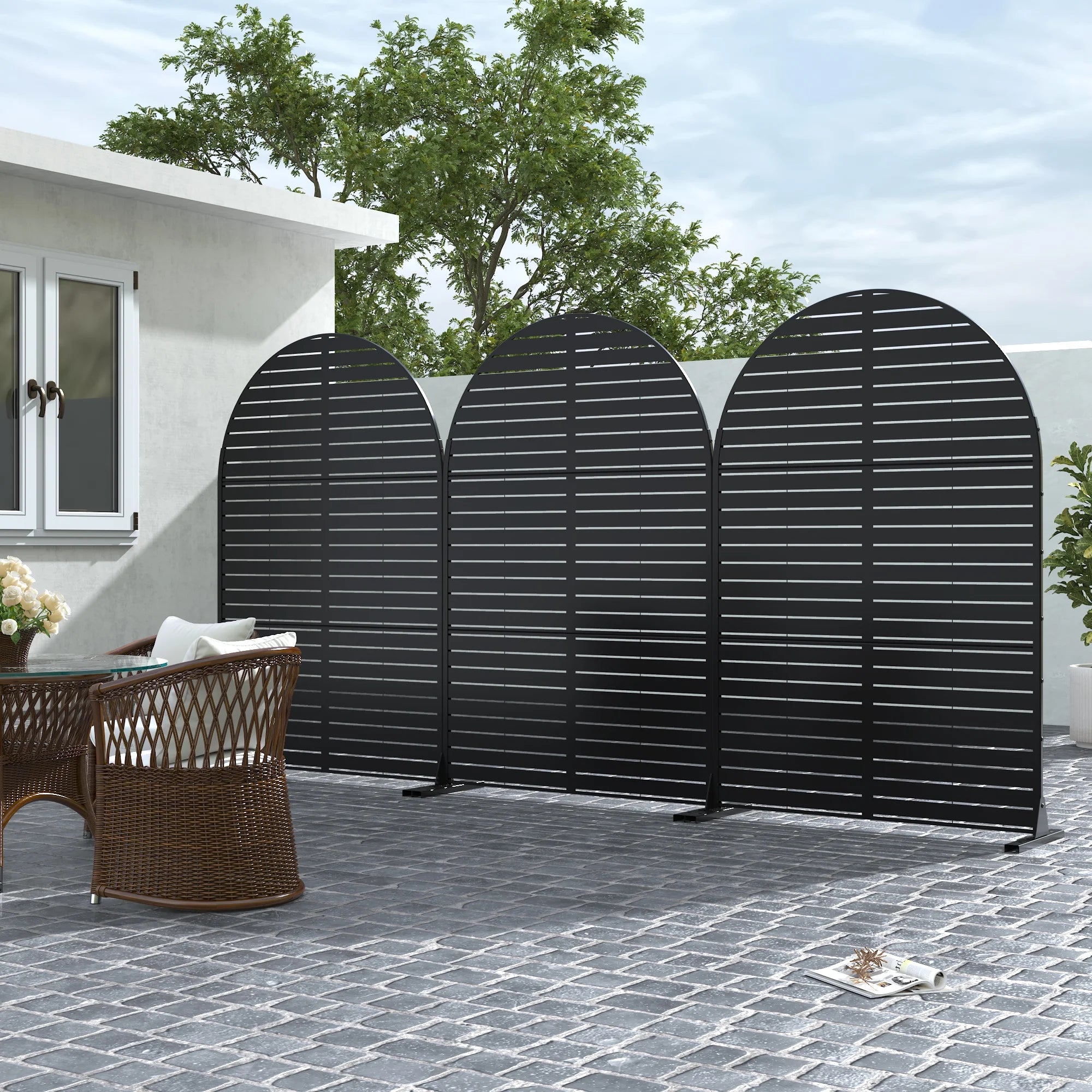 MAYEERTY 72*47" Outdoor Black Metal Privacy Panel Screen for Patio, Classic Louvered