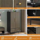 Armoire Wardrobe Closet with 2 Doors, Wardrobe Cabinet with Hanging Rod and Drawers, Wooden Closet for Bedroom, White