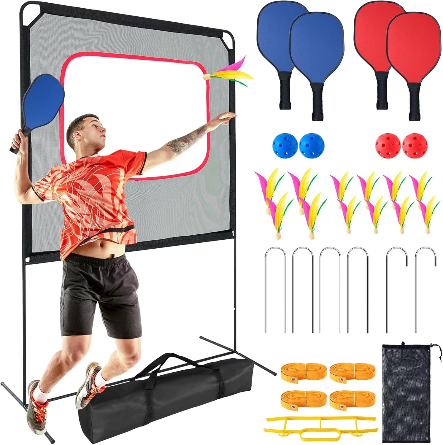Portable Pickleball with Net, A Racket Game That Combines Pickleball, Badminton, Jianzi, and Tennis, Backyard Games Sport Outdoor Indoor, Fun Games for Kids & Adults
