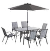 8-Piece Outdoor Dining Set with Umbrella, Patio Table and Chairs, Fast-Dry Fabric, 6 Chairs, Grey