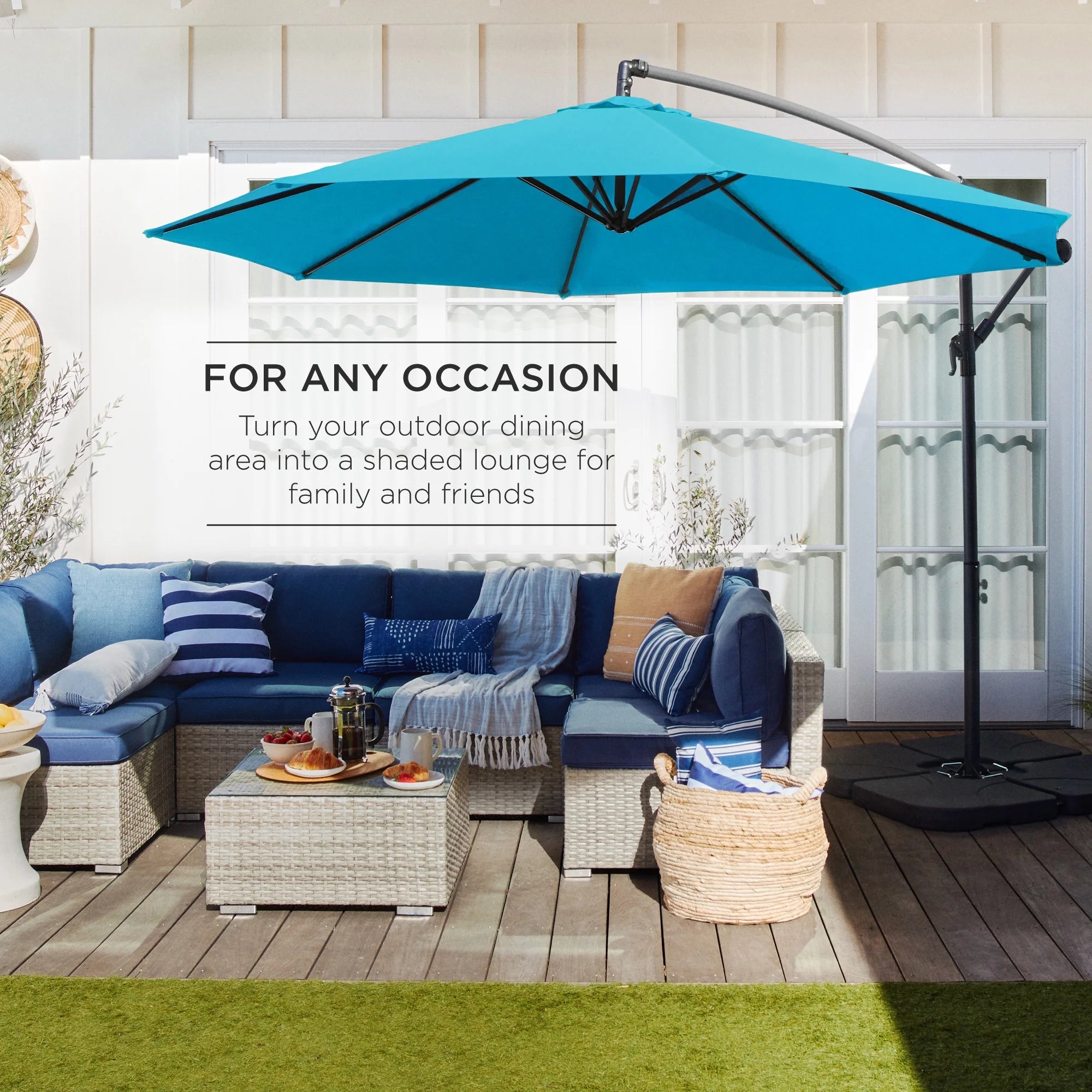 Best Choice Products 10ft Offset Hanging Outdoor Market Patio Umbrella w/ Easy Tilt Adjustment - Tan