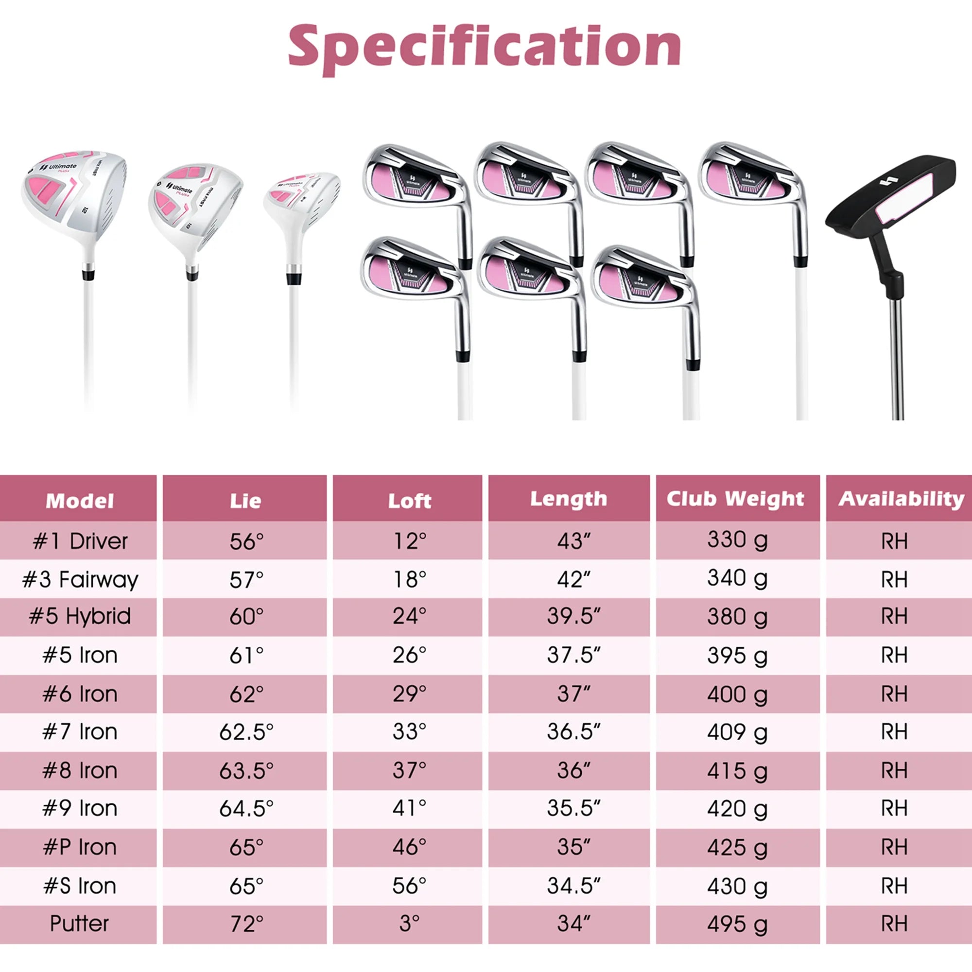 Ultimate Women��s Complete Golf Club Set Golf Club Package Set w/ Rain Hood, Right Hand Purple