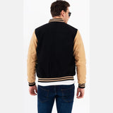 Men's Beige And Black Wool Varsity Letterman Jacket
