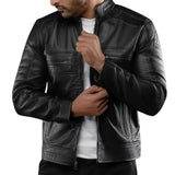 Men's Real Sheepskin Black Cafe Racer Leather Jacket