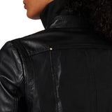 Women's Black Bomber High Neck Style Leather Jacket