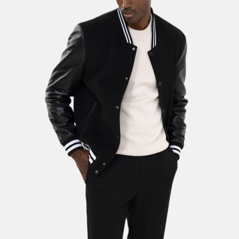 Mens Black Wool Varsity Jacket