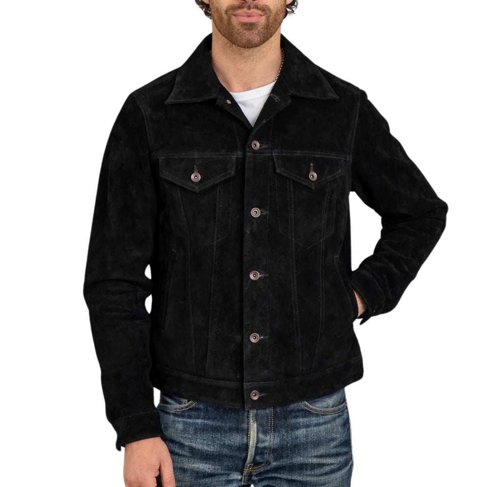 Arlen Black Trucker Suede Leather Jacket