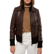 Womens Real Aviator Brown Leather Bomber Jacket