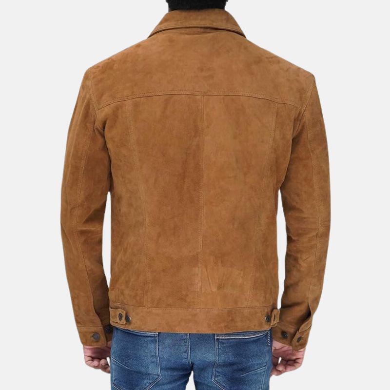 Mens Camel Brown Shirt Style Suede Jacket