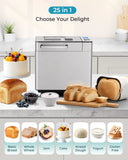 Simzlife 25-in-1 Bread Maker Machine, 2LB Capacity for Dough & Bread with Automatic Fruit and Nut Dispenser, Stainless Steel Construction