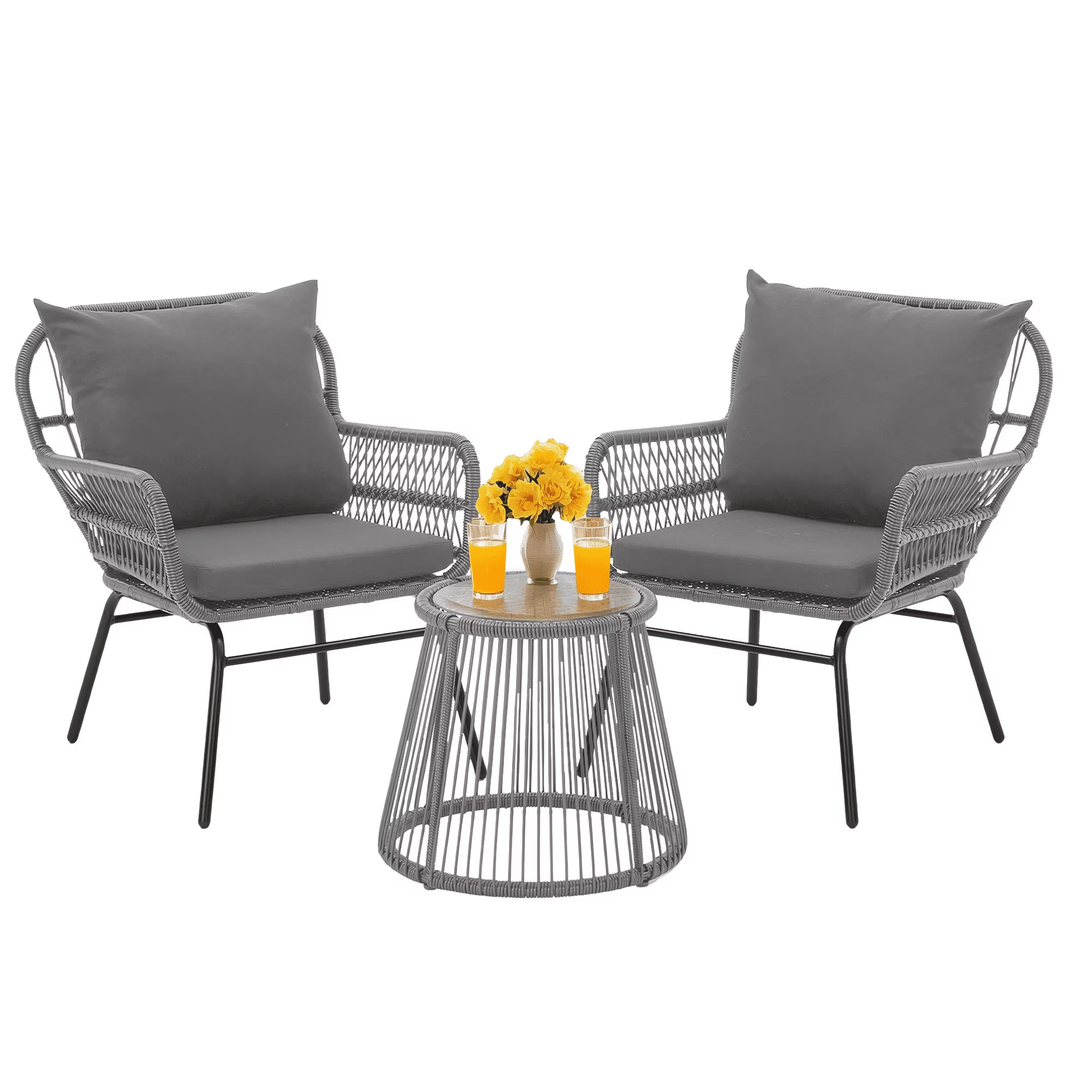 3-Piece Outdoor Wicker Furniture Set, Patio Conversation Set, Gray