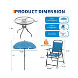 6 Pieces Outdoor Dining Set With Umbrella, Patio Table and 4 Folding Chairs With Umbrella, Garden Patio Furniture Set With Umbrellas, Tempered Glass Top Dining Table