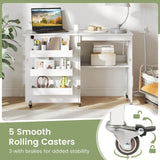 Costway Folding Sewing Table Rolling Craft Station with 3 Storage Bins & Charging Station White+natural