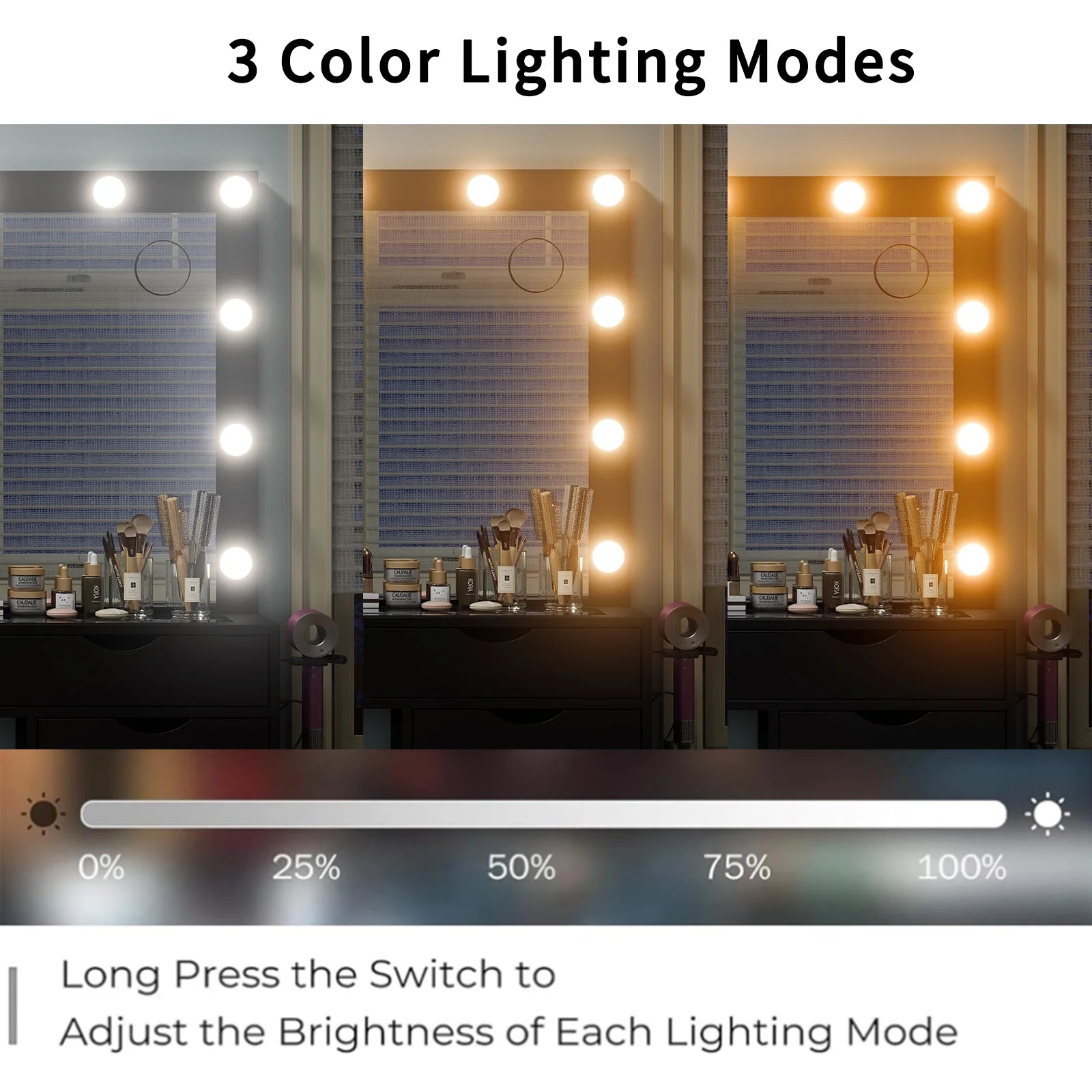 Yanosaku 15 Drawers Vanity Desk with Power Outlet, Makeup Table with Mirror and 13 LED Lights, 3 Color Lighting Modes, Brightness Adjustable, Glass Top Dressing Table, Vanity Set for Bedroom