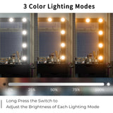 Yanosaku 15 Drawers Vanity Desk with Power Outlet, Makeup Table with Mirror and 13 LED Lights, 3 Color Lighting Modes, Brightness Adjustable, Glass Top Dressing Table, Vanity Set for Bedroom