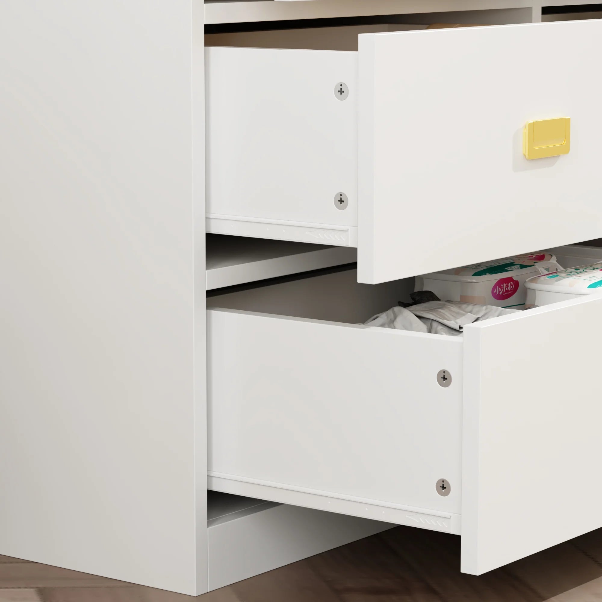 OXYLIFE 45" Baby Nursery Changing Table Dresser with 4 Drawers and Shelf for Nursery Room, White