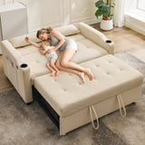 3 in 1 Convertible Sleeper Sofa Bed, Corduroy Futon Couches with Pull-Out Bed, Adjustable Backrest, Charging Port & Side Pockets, Modern Upholstered Sofa for Living Room, Guest Room