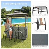 Costway 3 PCS Patio Bar Set with Tempered Glass Bar Table Metal Storage Shelves for Garden Grey