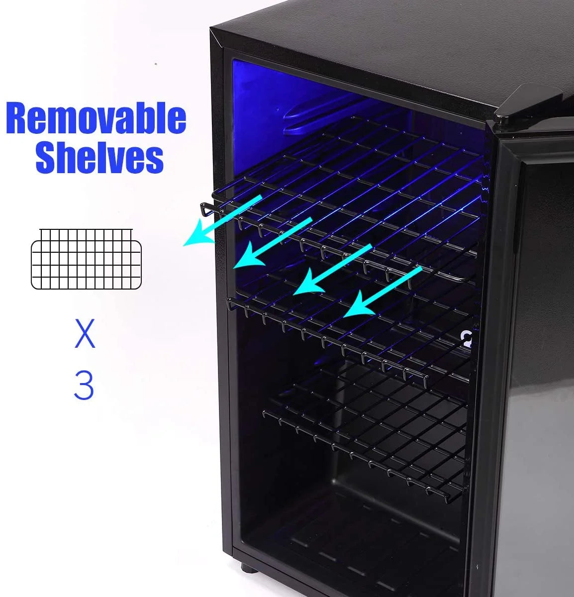 WANAI Compact Beverage Refrigerator, 100 Can Capacity, Glass Door, Black Stainless Steel