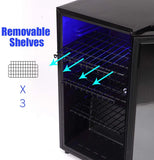 WANAI Compact Beverage Refrigerator, 100 Can Capacity, Glass Door, Black Stainless Steel