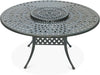 Outdoor 61" Patio Dining Table for 6-8 Person, Large Patio Round Dining Table with 24" Lazy Susan, Dark Bronze Cast Aluminum Rustic Patio Table W/Umbrella Hole for Balcony, Porch and Deck