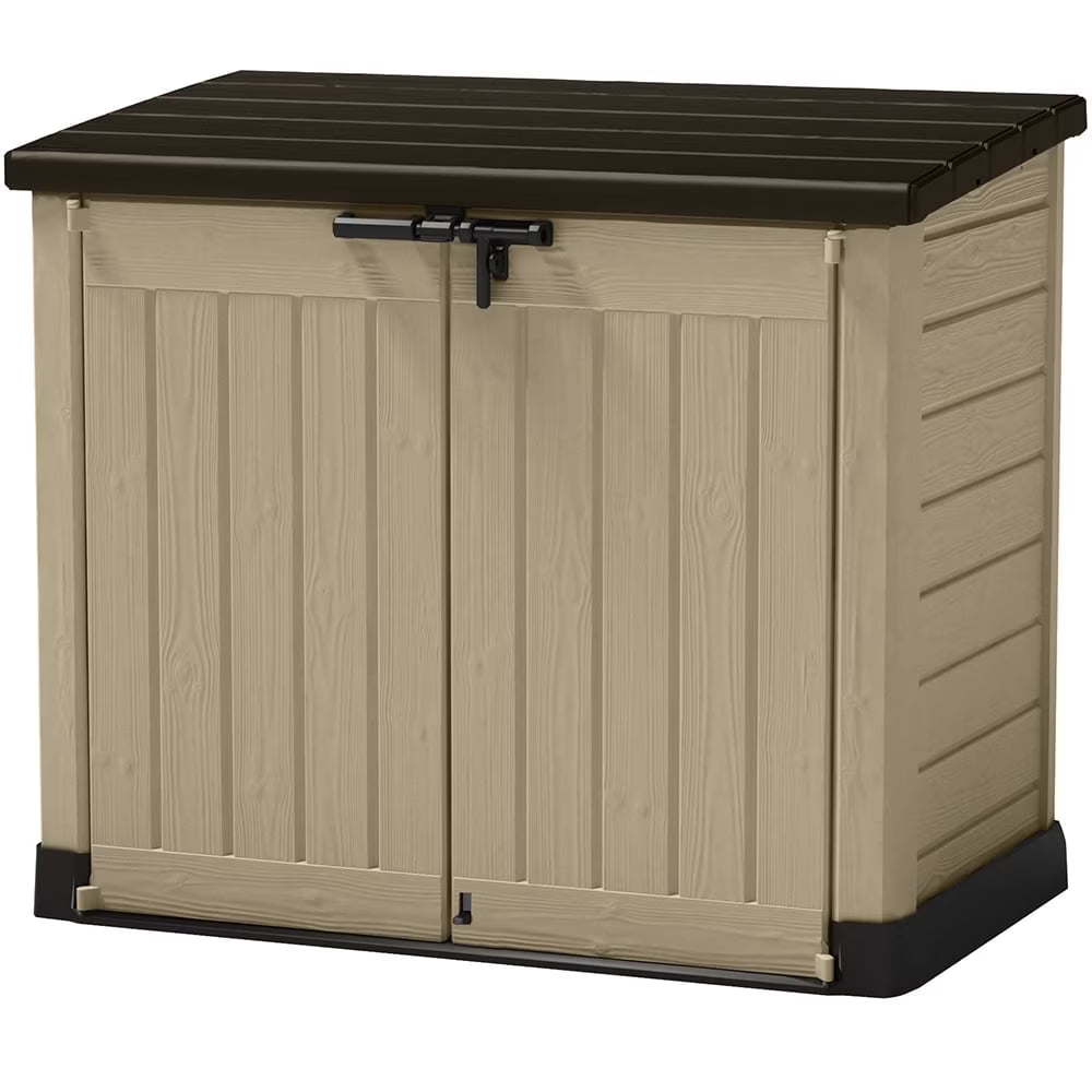 Store It Out MAX Horizontal Durable Resin Outdoor Storage Shed With Heavy Duty Floor and Locking Latch and Double Doors, Beige