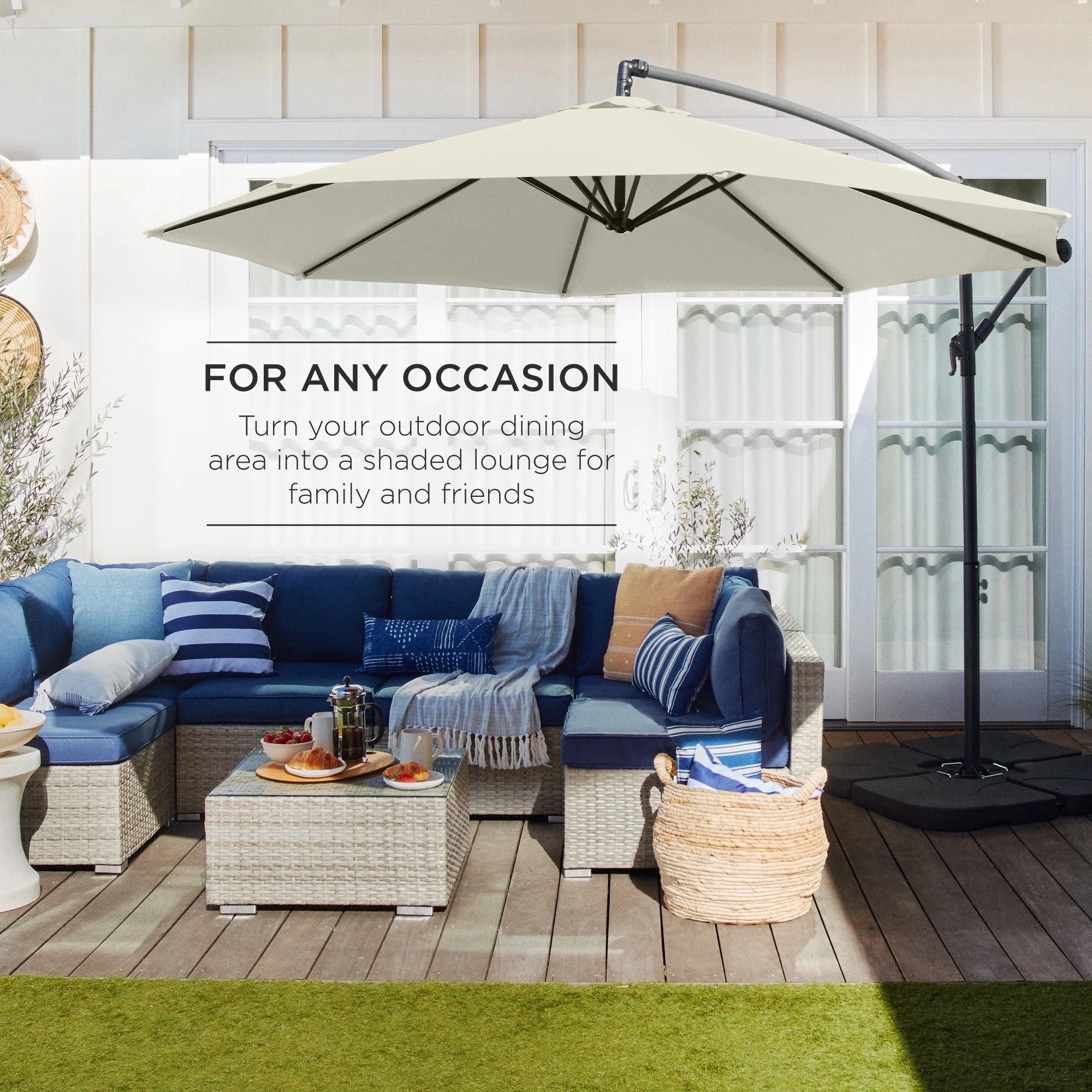 Best Choice Products 10ft Offset Hanging Outdoor Market Patio Umbrella w/ Easy Tilt Adjustment - Tan